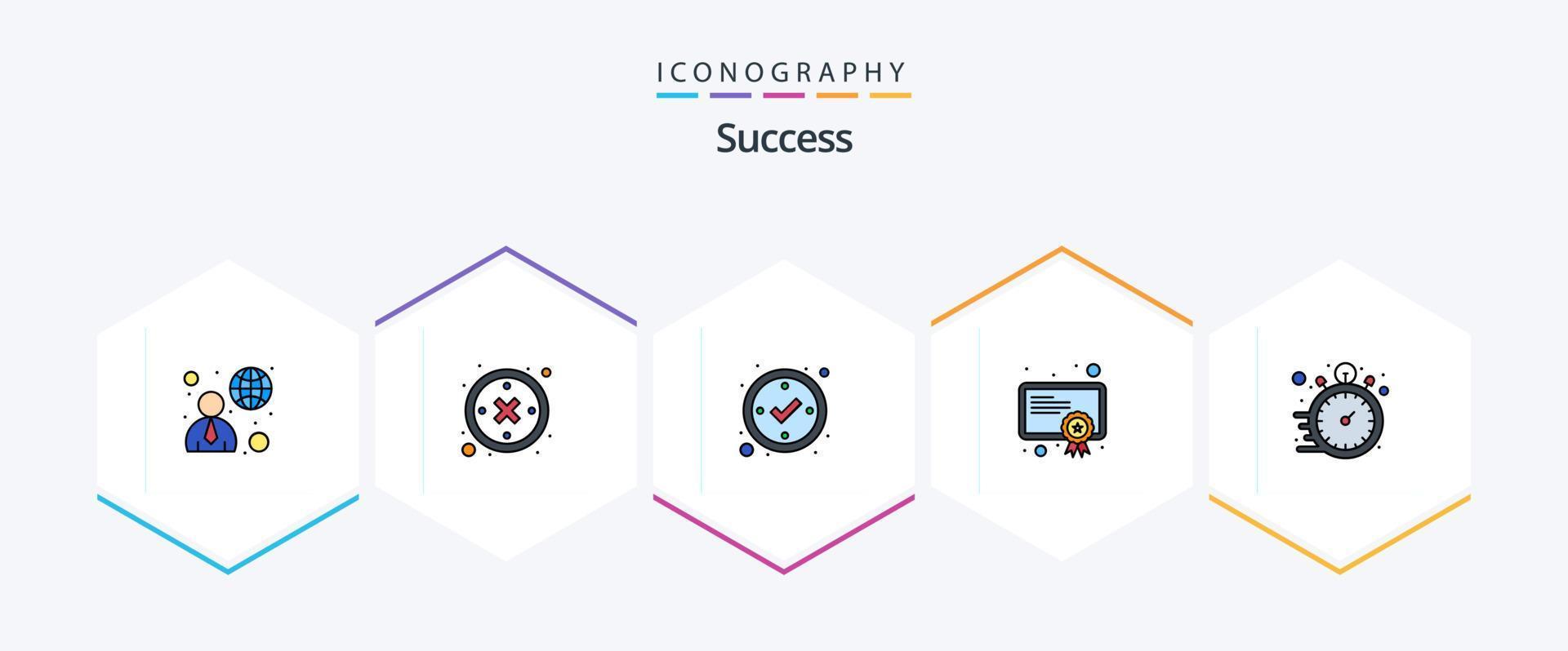 Sucess 25 FilledLine icon pack including hour. clock. check. license