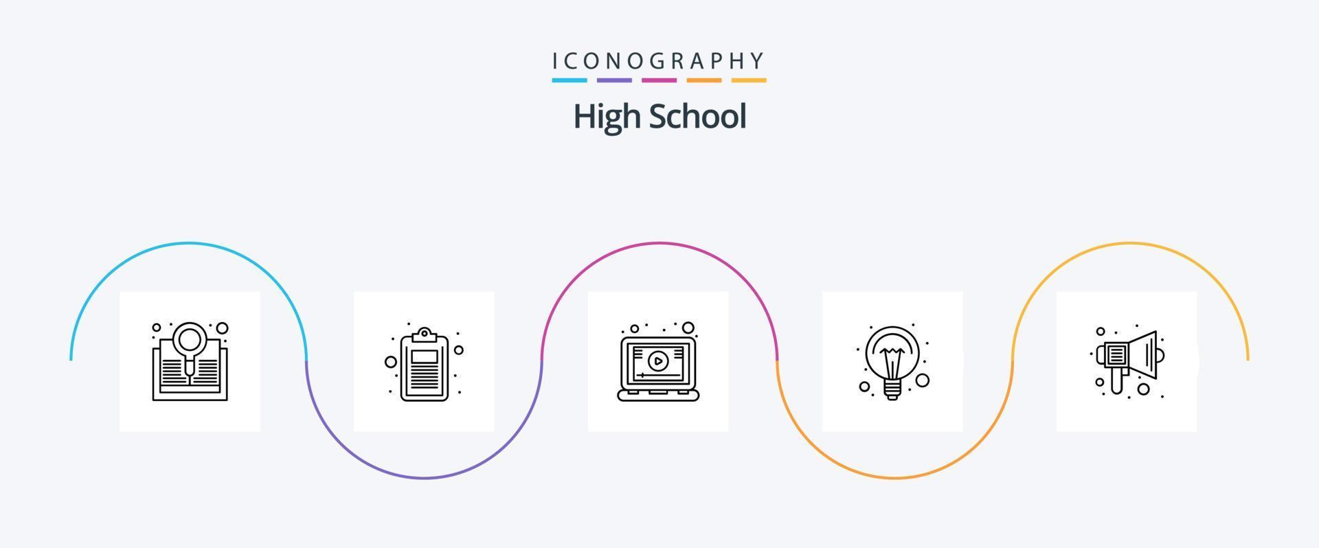 paquete de iconos de la línea 5 de la escuela secundaria que incluye bombilla. ideas prueba. electricidad. pantalla vector