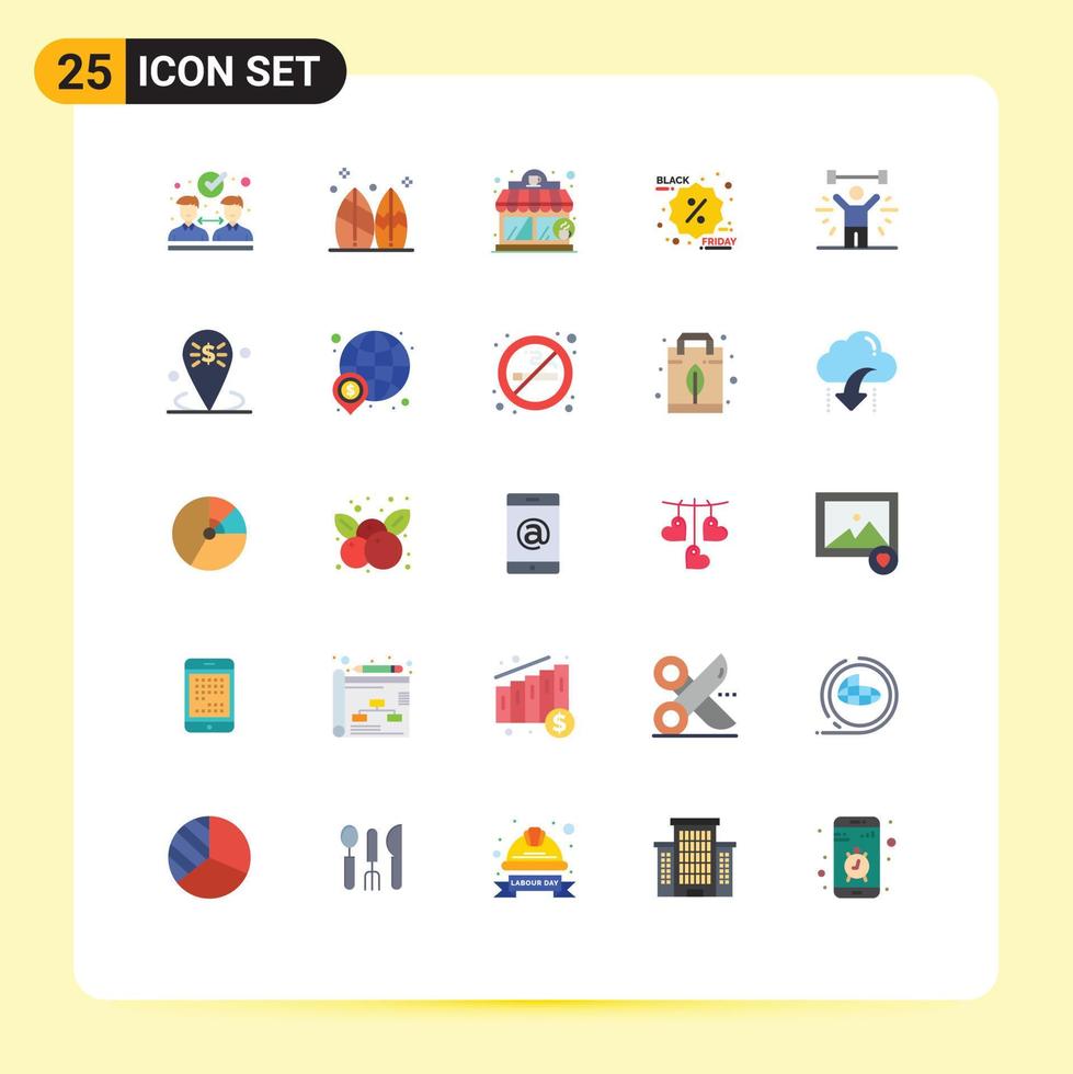 25 User Interface Flat Color Pack of modern Signs and Symbols of fitness bodybuilding coffee house promotion discount Editable Vector Design Elements