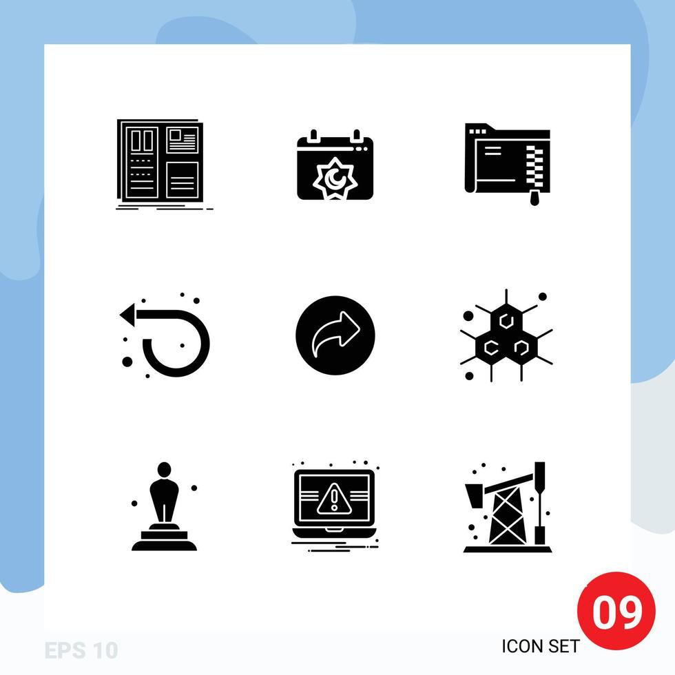 Pack of 9 Modern Solid Glyphs Signs and Symbols for Web Print Media such as basic repeat muslim forward storage Editable Vector Design Elements