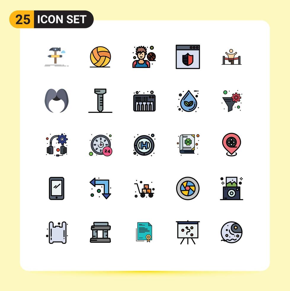 Group of 25 Filled line Flat Colors Signs and Symbols for webpage secure sport browser man Editable Vector Design Elements