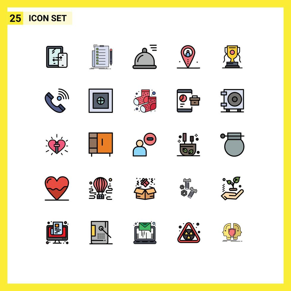 25 User Interface Filled line Flat Color Pack of modern Signs and Symbols of achievment navigation document location distance Editable Vector Design Elements