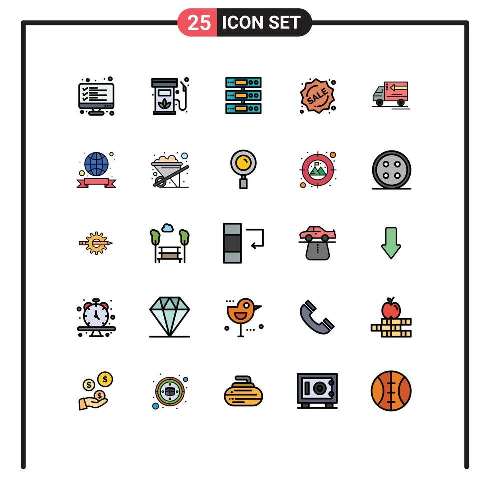 25 Filled line Flat Color concept for Websites Mobile and Apps sale badge gas files storage Editable Vector Design Elements