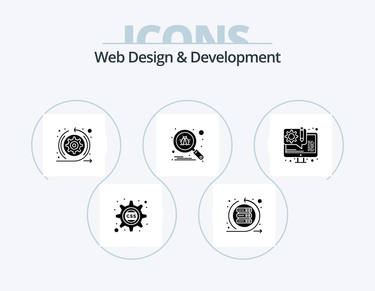 diseño y desarrollo web paquete de iconos de glifos 5 diseño de iconos. diseño. buscar. servidor. escanear. pique vector