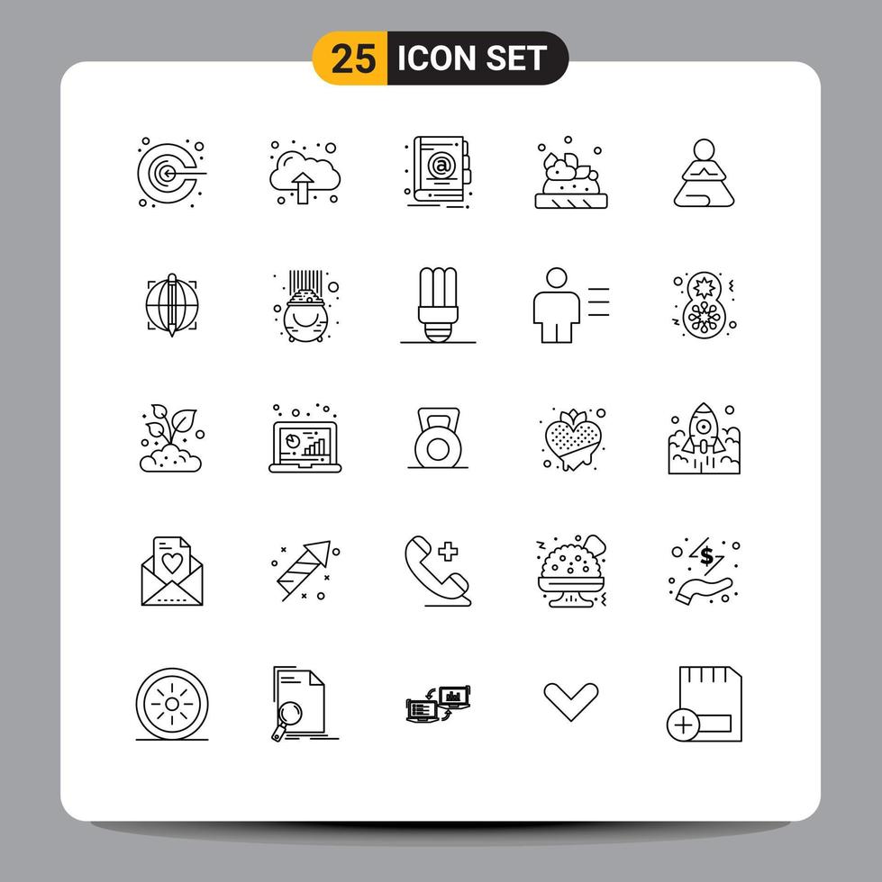 Editable Vector Line Pack of 25 Simple Lines of focus training book meditation drink Editable Vector Design Elements