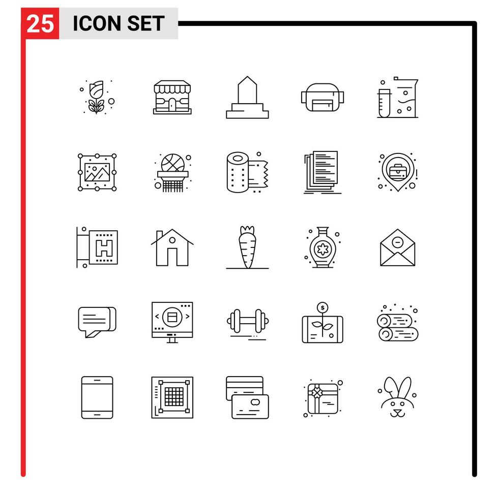 25 Thematic Vector Lines and Editable Symbols of science flasks building chemistry bag Editable Vector Design Elements