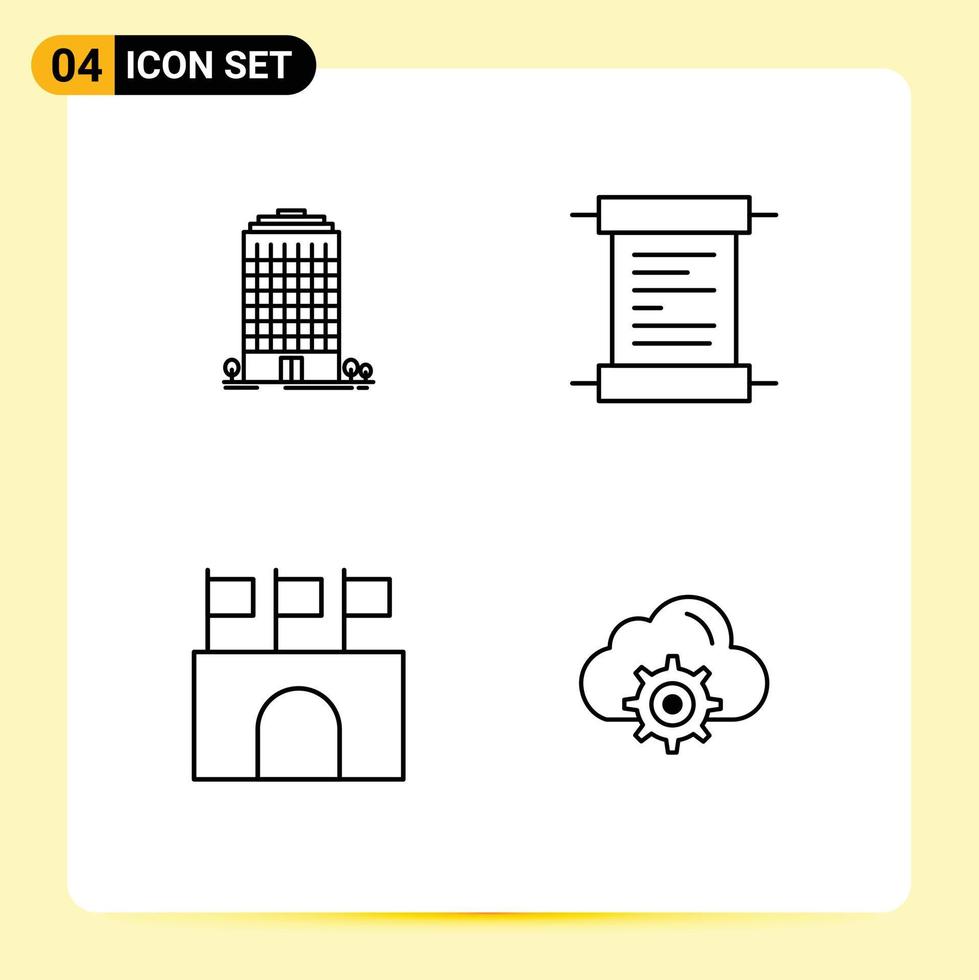 Editable Vector Line Pack of 4 Simple Filledline Flat Colors of building public space script stadium Editable Vector Design Elements