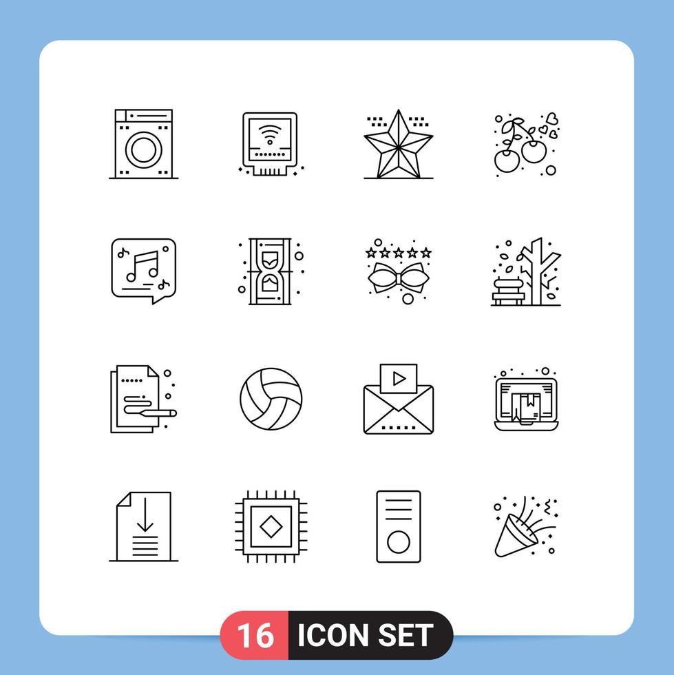 User Interface Pack of 16 Basic Outlines of message food christmas cherry heart Editable Vector Design Elements