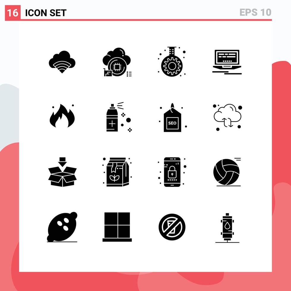 16 Creative Icons Modern Signs and Symbols of oil fire cog design laptop Editable Vector Design Elements
