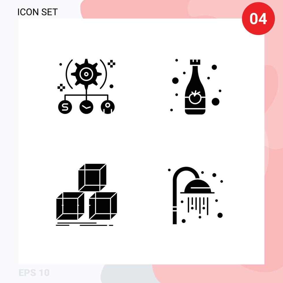 Paquete de 4 glifos sólidos de interfaz de usuario de signos y símbolos modernos de organización de tareas configuración de elementos de diseño vectorial editables de pila de botellas vector