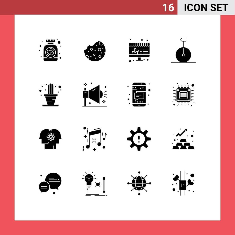 16 Thematic Vector Solid Glyphs and Editable Symbols of business house online cactus monocycle Editable Vector Design Elements