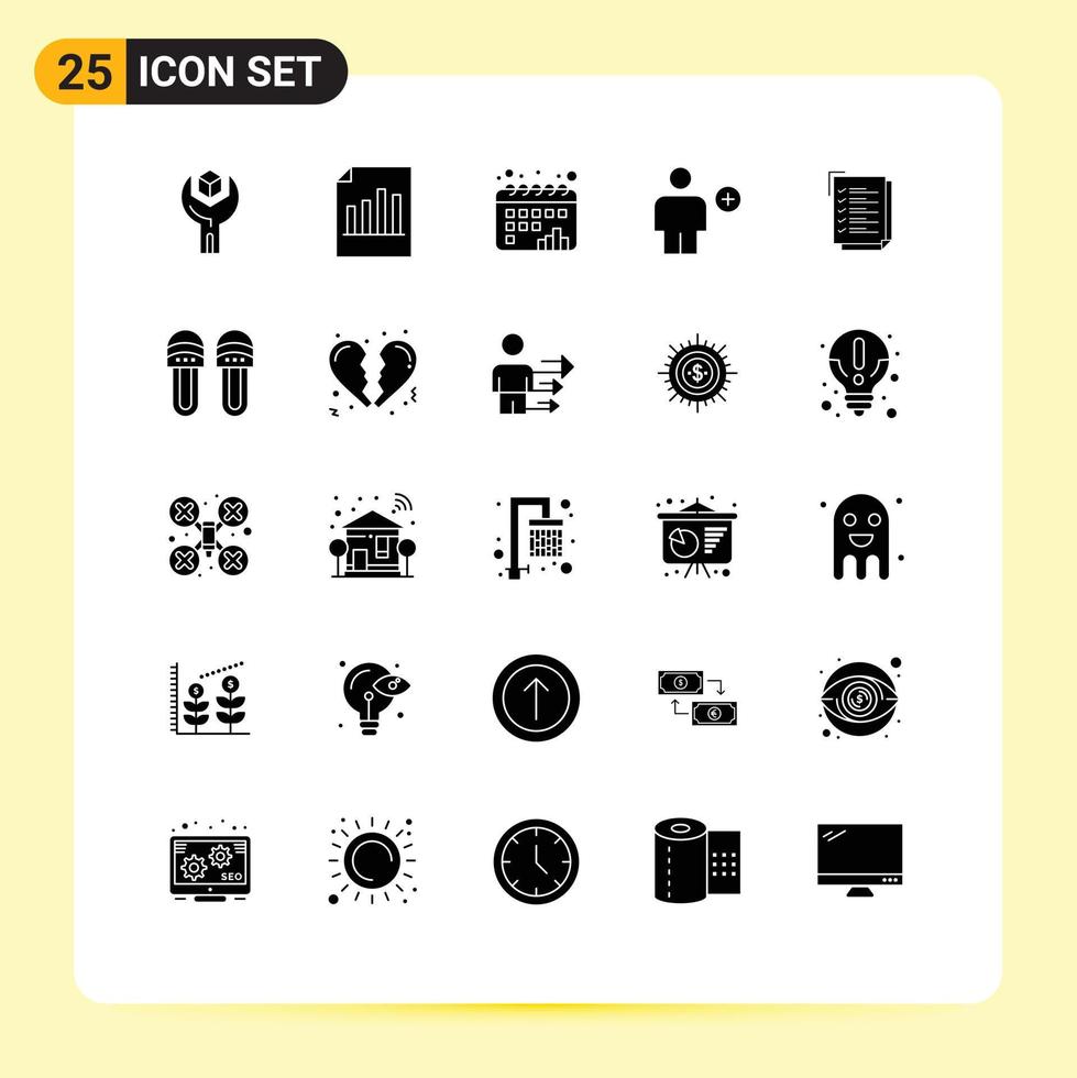 Modern Set of 25 Solid Glyphs Pictograph of human avatar report add dots Editable Vector Design Elements