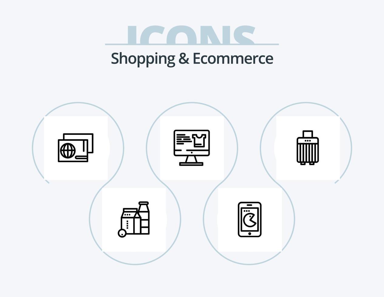 Shopping And Ecommerce Line Icon Pack 5 Icon Design. trolley. groceries. barcode. tag. quality vector