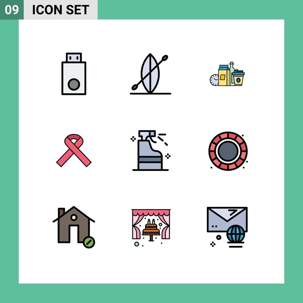 conjunto de 9 iconos de interfaz de usuario modernos símbolos signos para pulverizar alimentos saludables sida café elementos de diseño vectorial editables vector