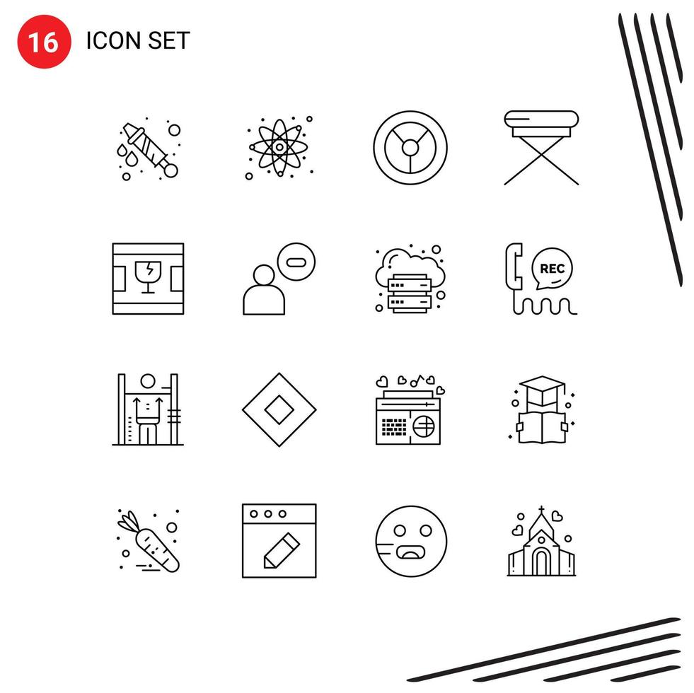 Modern Set of 16 Outlines and symbols such as man shapes chair glass broken Editable Vector Design Elements