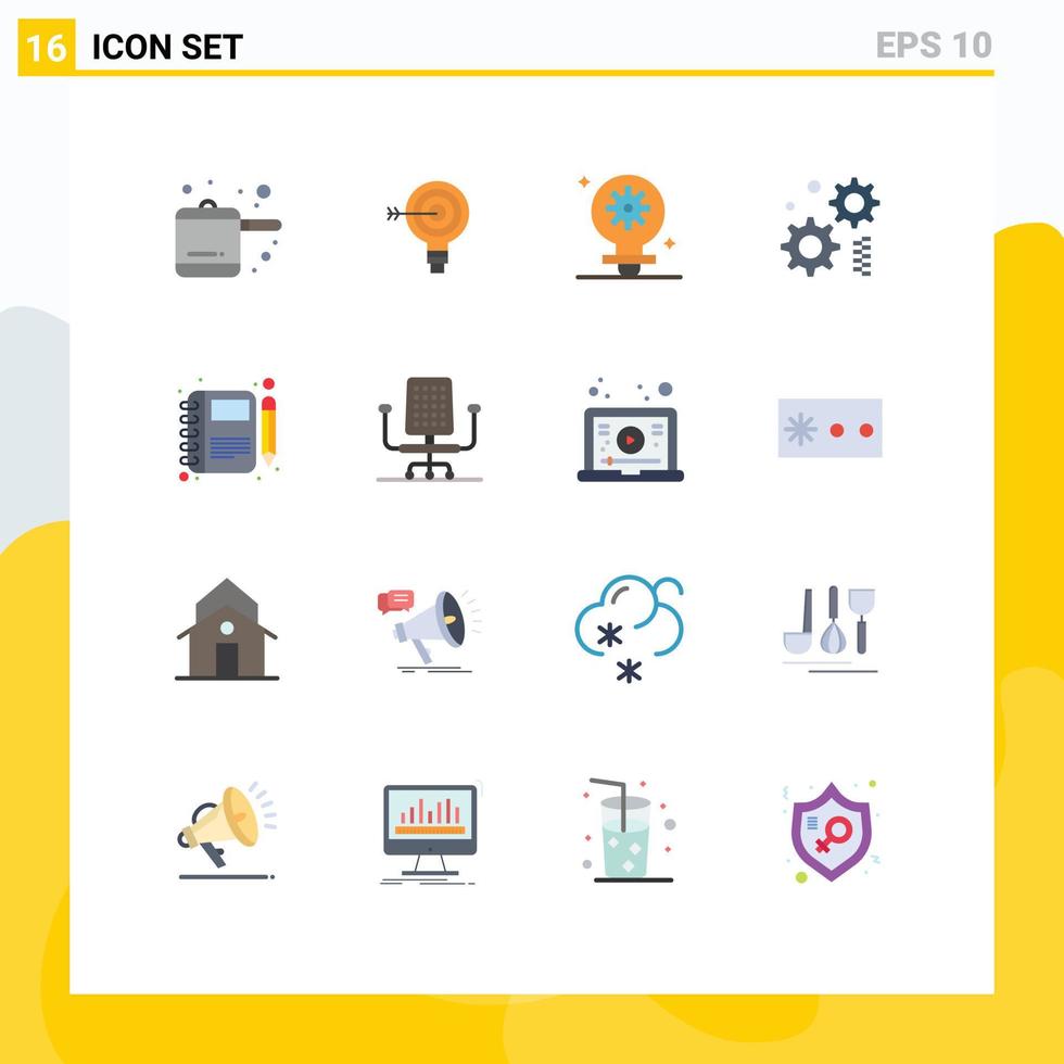 16 Creative Icons Modern Signs and Symbols of note diary bulb gear cogwheel Editable Pack of Creative Vector Design Elements