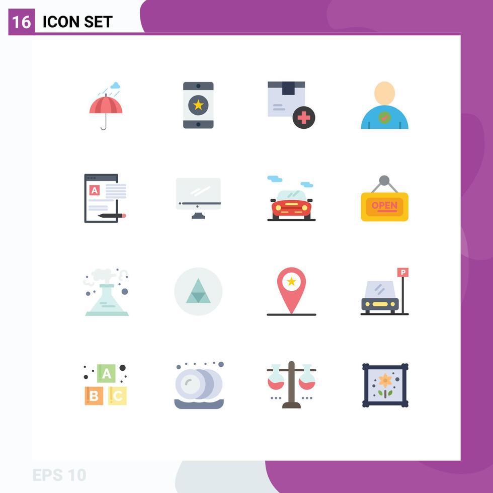 16 Universal Flat Color Signs Symbols of user check mobile product delivery Editable Pack of Creative Vector Design Elements