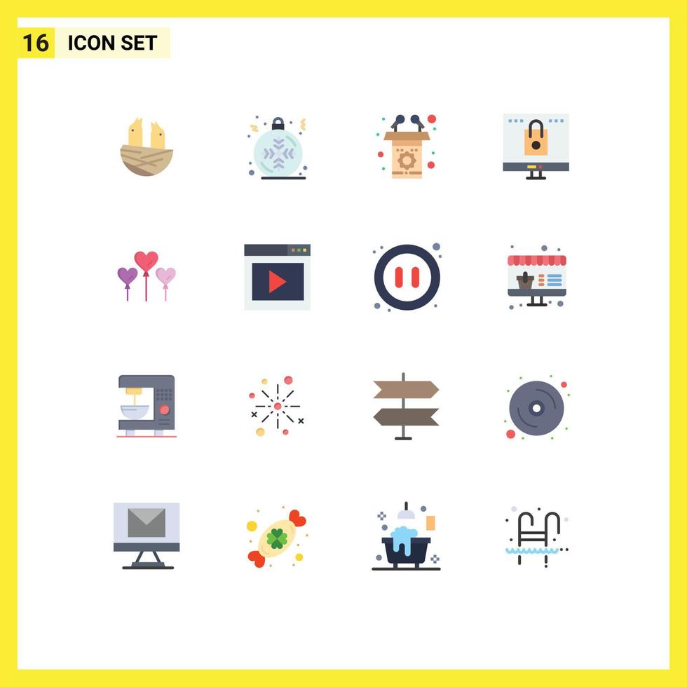 grupo de 16 colores planos modernos establecidos para el podio de la tienda del corazón bolsa en línea paquete editable de elementos de diseño de vectores creativos