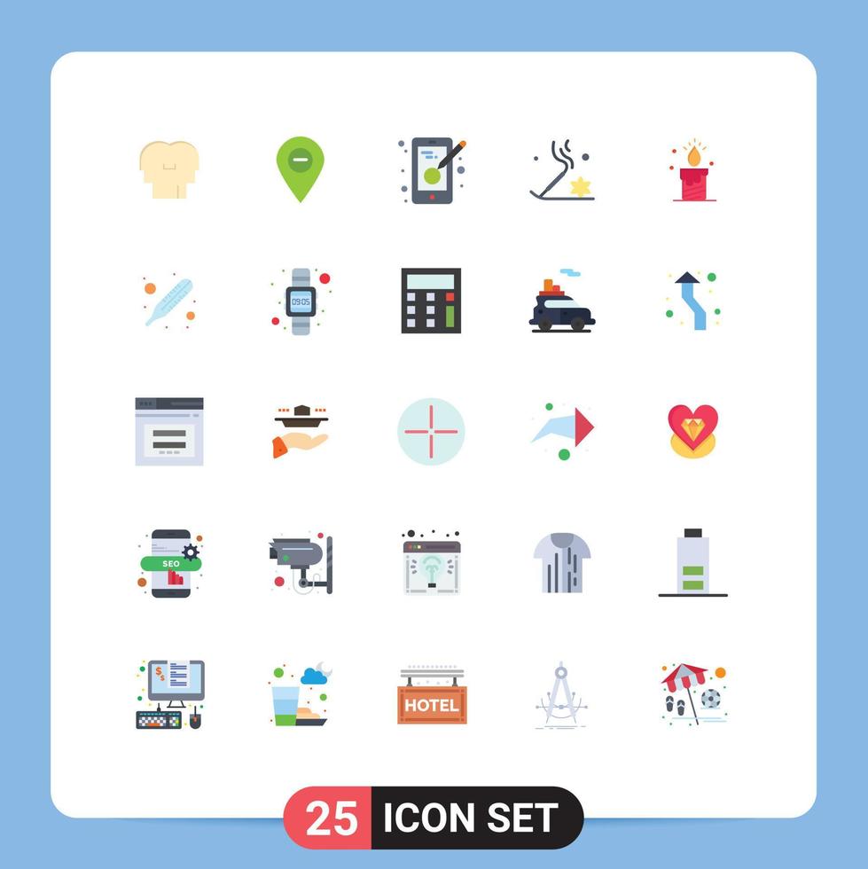 Universal Icon Symbols Group of 25 Modern Flat Colors of candle incense stick pin beauty mobile Editable Vector Design Elements