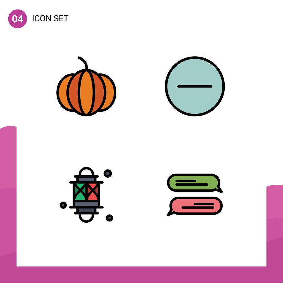 4 símbolos de signos de color plano de línea de llenado universal del festival de la calabaza eliminar mensajes de luz elementos de diseño vectorial editables vector