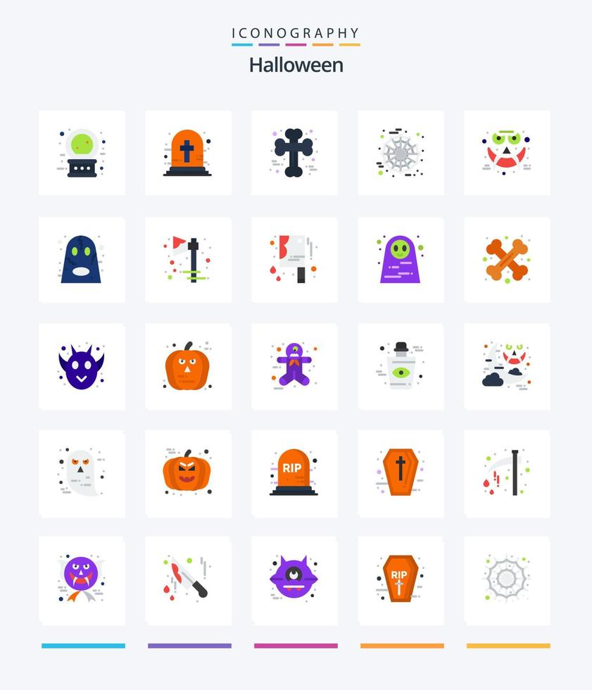 Creative Halloween 25 Flat icon pack  Such As face. web. bone. spider. scary vector