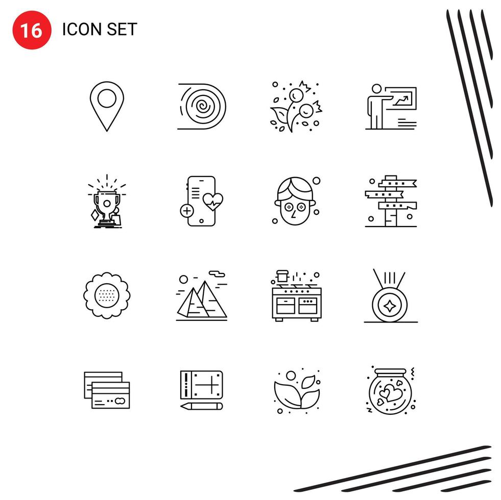 Set of 16 Modern UI Icons Symbols Signs for awards business autumn strategy presentation Editable Vector Design Elements
