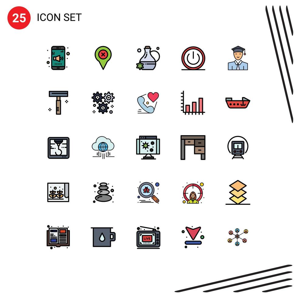 Filled line Flat Color Pack of 25 Universal Symbols of education ui floral essence power off Editable Vector Design Elements
