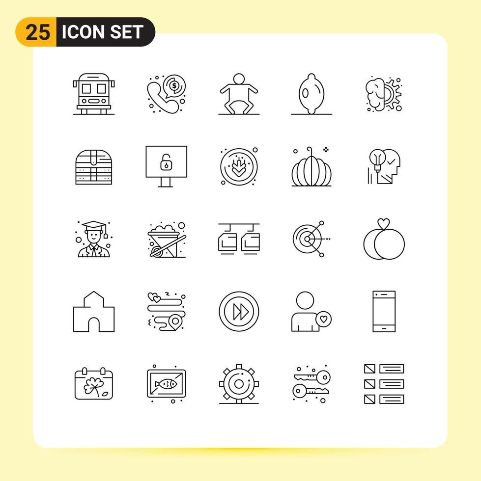 Stock Vector Icon Pack of 25 Line Signs and Symbols for box process human gear brain Editable Vector Design Elements