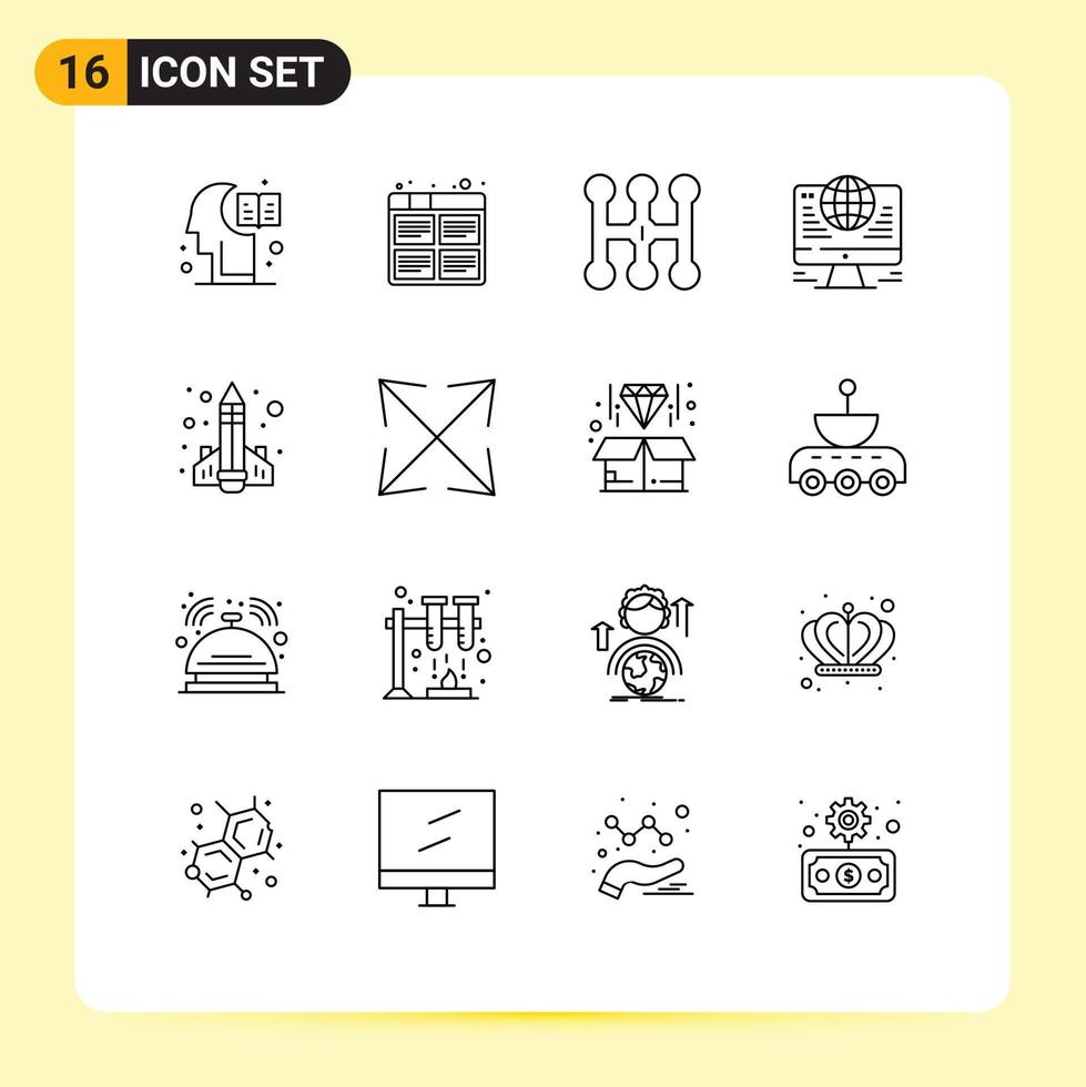 Set of 16 Modern UI Icons Symbols Signs for education network production globe computer Editable Vector Design Elements