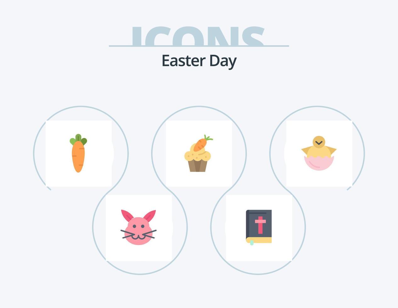 paquete de iconos planos de pascua 5 diseño de iconos. huevo. Pascua de Resurrección. zanahoria. alimento. pastel vector