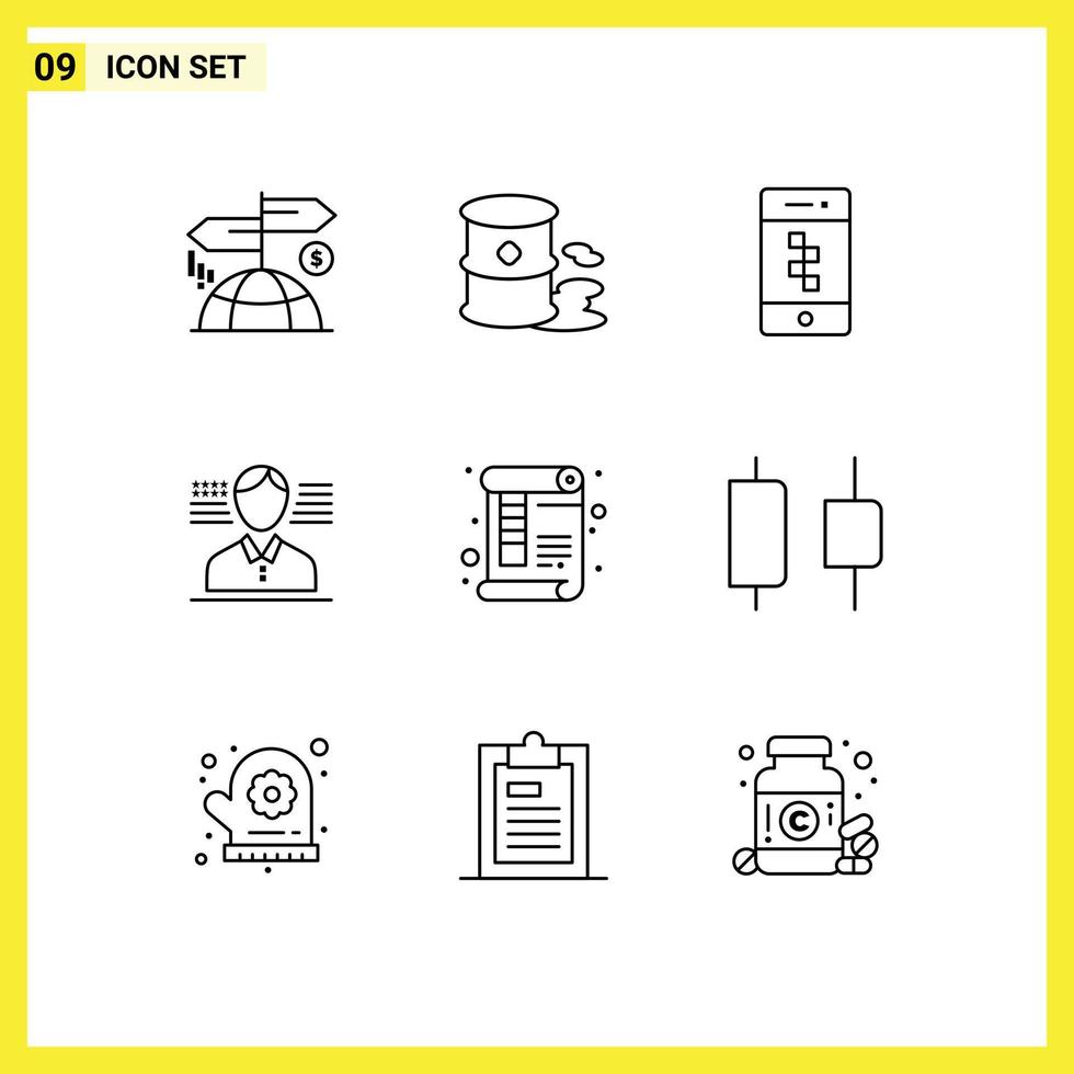 User Interface Pack of 9 Basic Outlines of paper document application flag man Editable Vector Design Elements