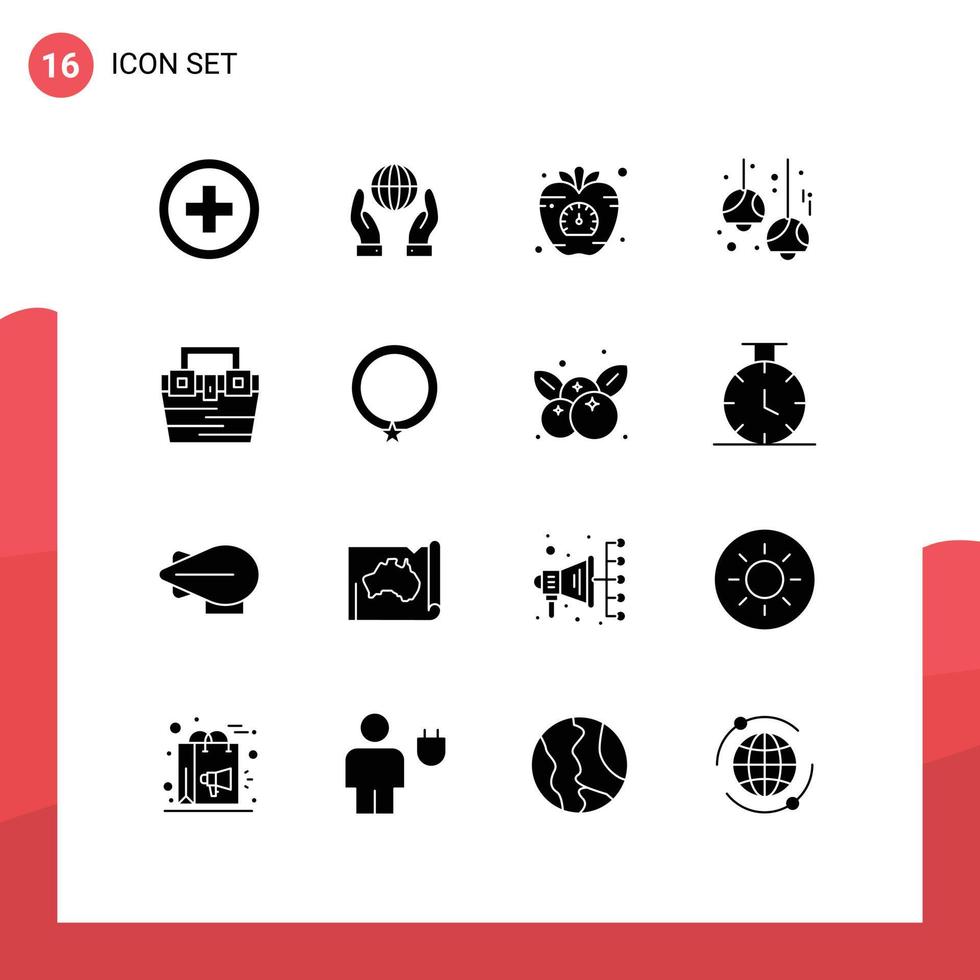 Solid Glyph Pack of 16 Universal Symbols of bag lamps diet decoration bulb Editable Vector Design Elements
