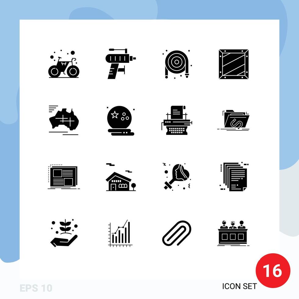 Pack of 16 creative Solid Glyphs of australia development hose design box Editable Vector Design Elements