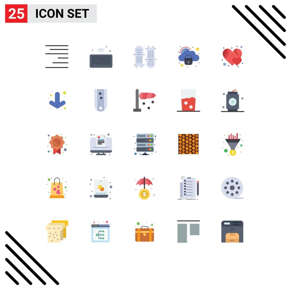 Mobile Interface Flat Color Set of 25 Pictograms of heart secure cricket ball lock security Editable Vector Design Elements