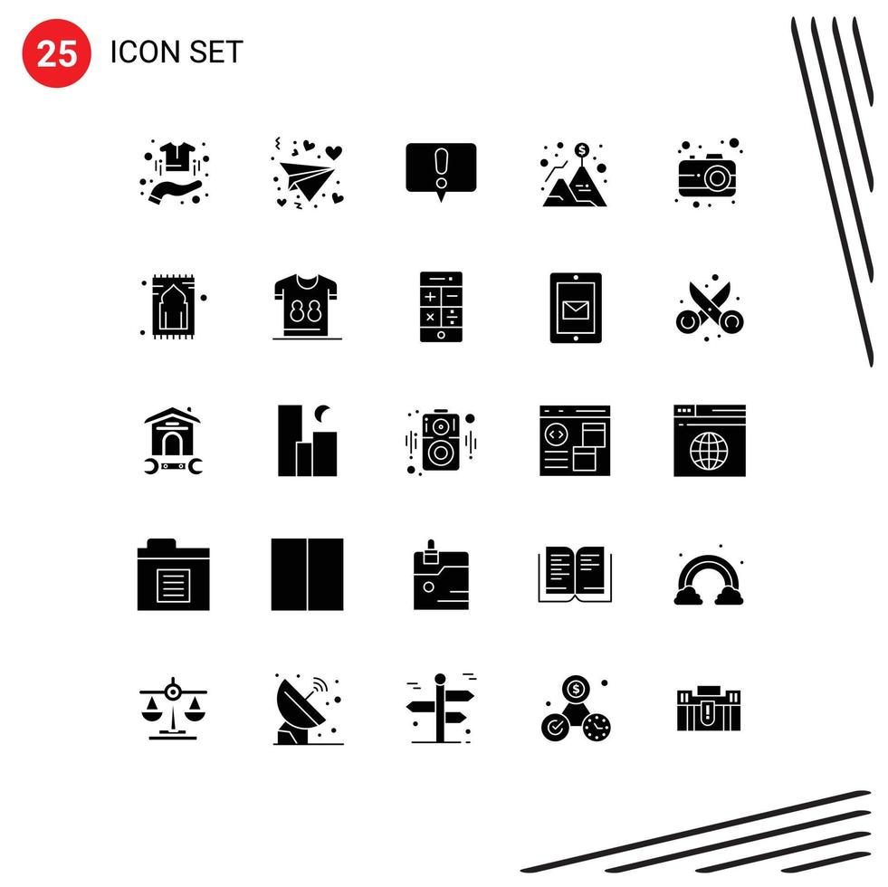 Pictogram Set of 25 Simple Solid Glyphs of interface dollar alert success flag Editable Vector Design Elements