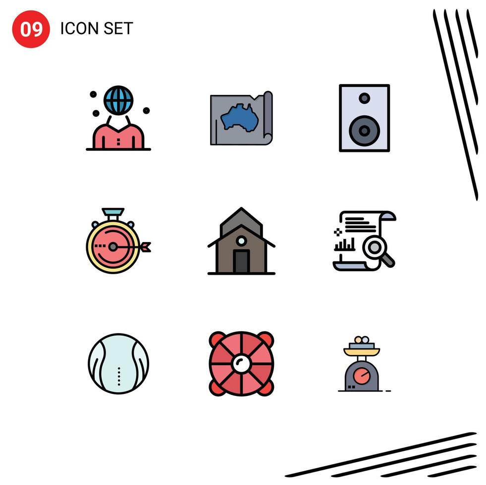 Mobile Interface Filledline Flat Color Set of 9 Pictograms of management technology location speaker electronics Editable Vector Design Elements