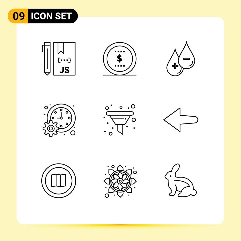 Pictogram Set of 9 Simple Outlines of schedule management office business plus Editable Vector Design Elements