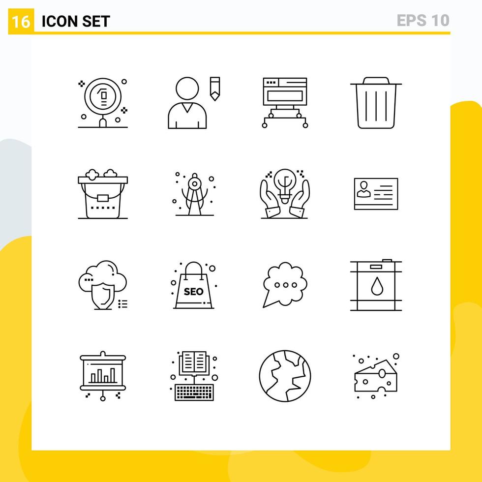 16 Creative Icons Modern Signs and Symbols of wash clean computer trash delete Editable Vector Design Elements