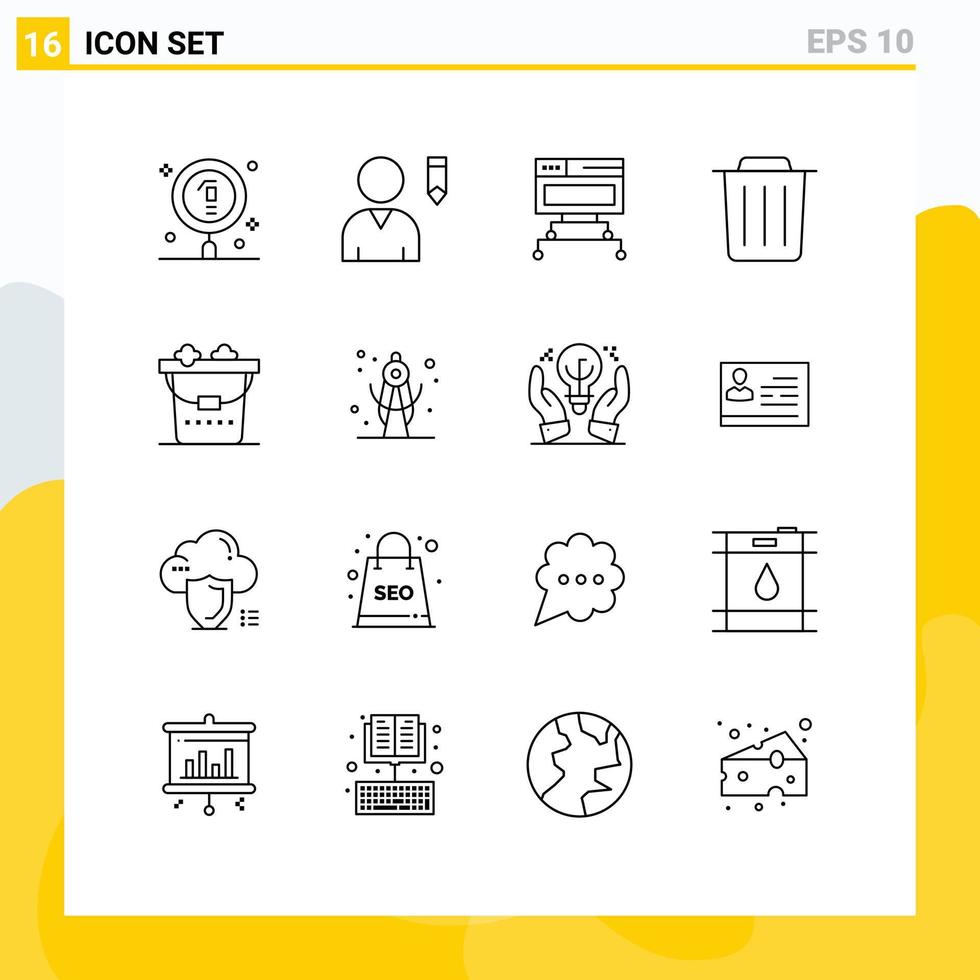 16 iconos creativos signos y símbolos modernos de lavado limpio computadora basura eliminar elementos de diseño vectorial editables vector