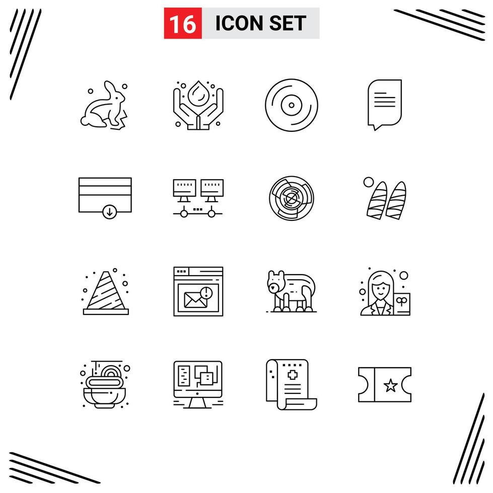 Set of 16 Modern UI Icons Symbols Signs for finance conversation renewable chat turntable Editable Vector Design Elements