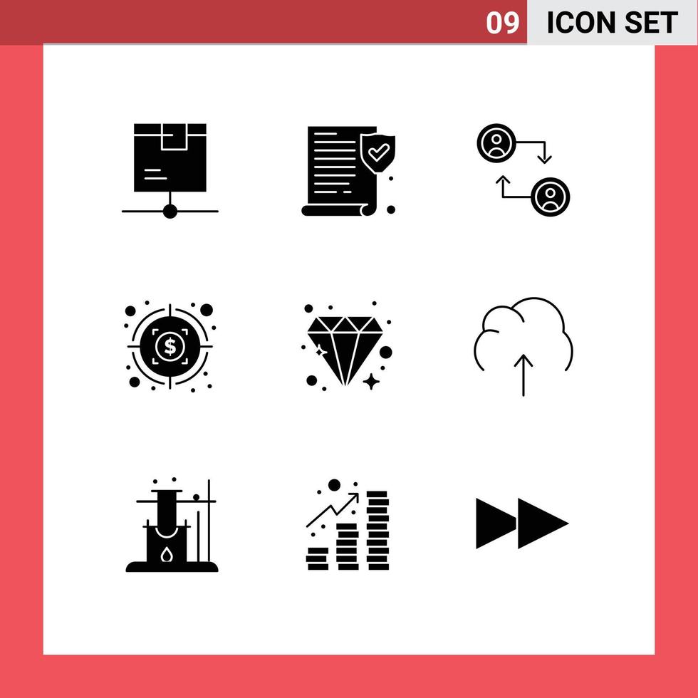 Pictogram Set of 9 Simple Solid Glyphs of cloud diamond account brilliant profit Editable Vector Design Elements