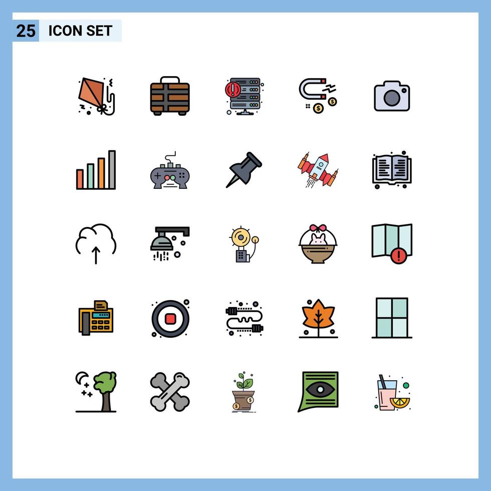 Concepto de color plano de 25 líneas rellenas para sitios web móviles y aplicaciones Elementos de diseño vectorial editables web de negocio de caída de inversión de twitter vector