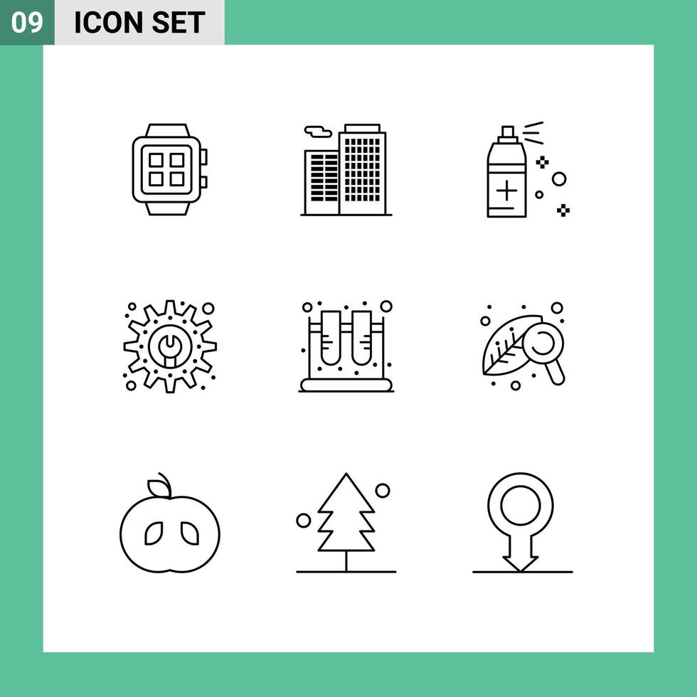 Group of 9 Modern Outlines Set for science jar bottle chemistry gear Editable Vector Design Elements