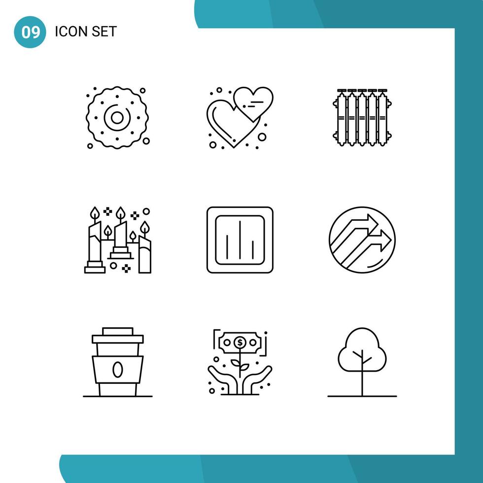 Set of 9 Modern UI Icons Symbols Signs for light candles love hearts burning warm Editable Vector Design Elements