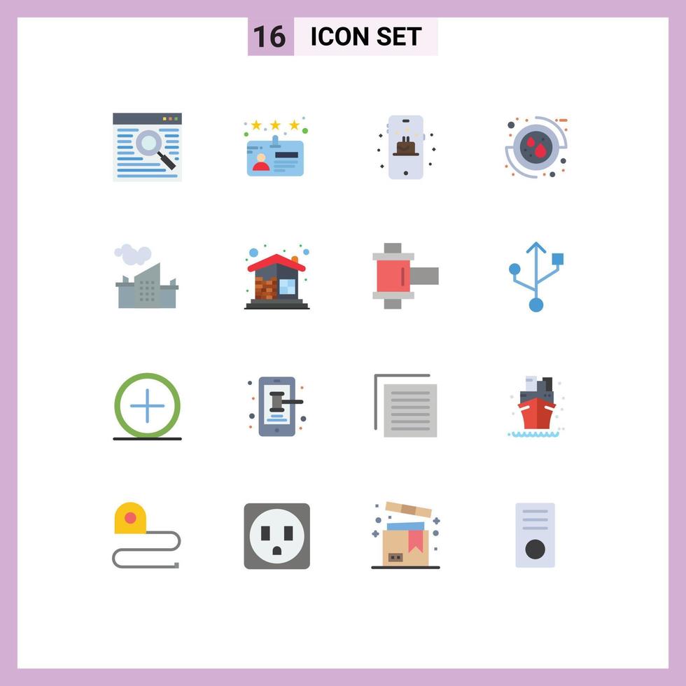 Universal Icon Symbols Group of 16 Modern Flat Colors of pollution industry mobile factory medical Editable Pack of Creative Vector Design Elements