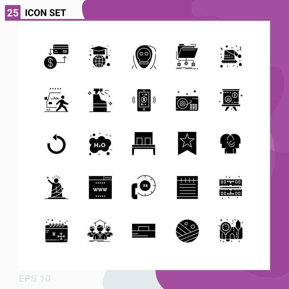 25 Thematic Vector Solid Glyphs and Editable Symbols of network files dead data monster Editable Vector Design Elements