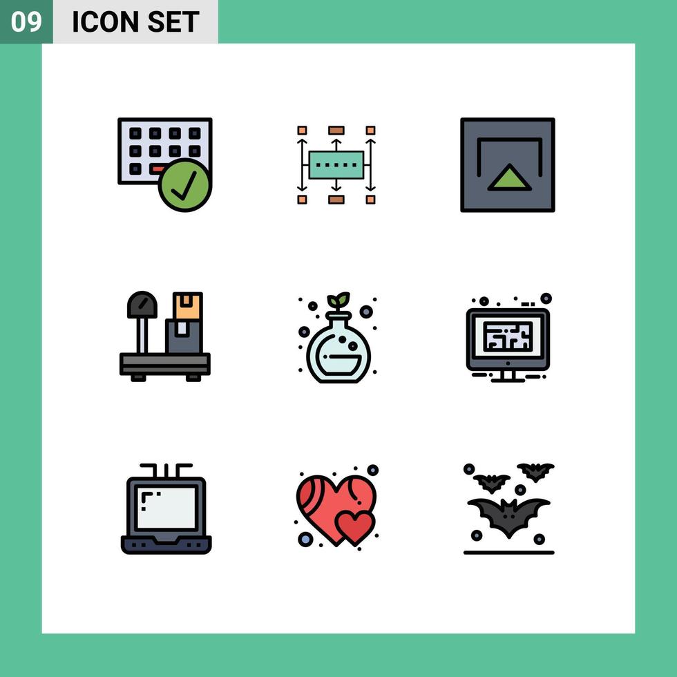 Pictogram Set of 9 Simple Filledline Flat Colors of green weight modern