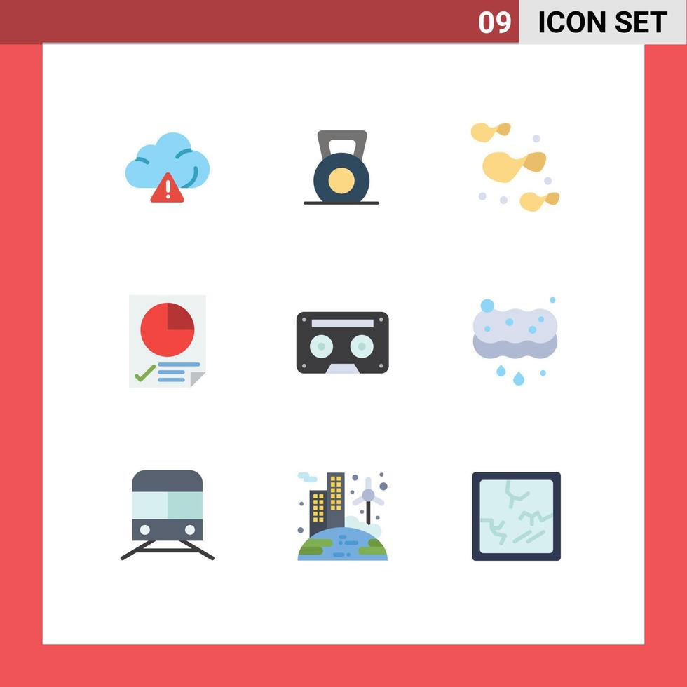 Group of 9 Modern Flat Colors Set for music audio food analog page Editable Vector Design Elements