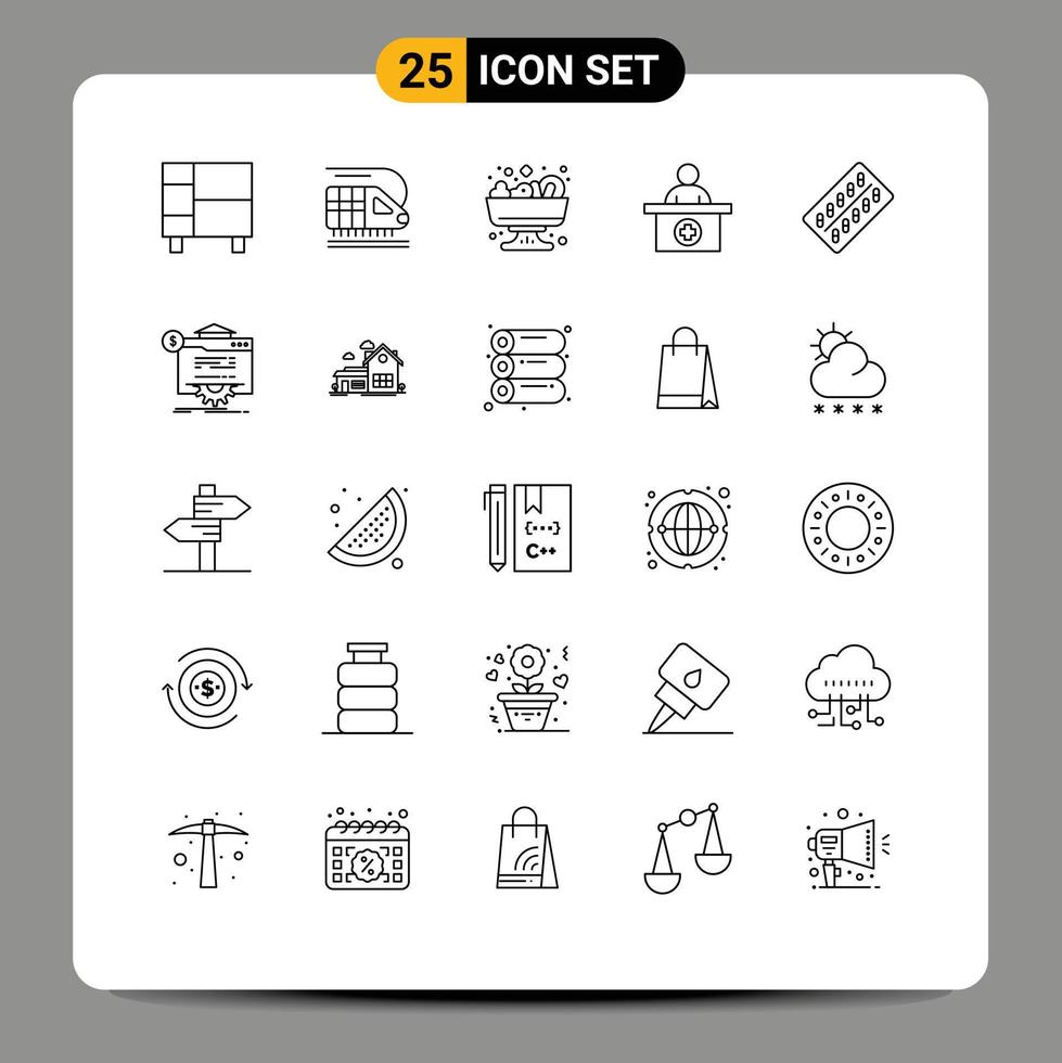 25 Thematic Vector Lines and Editable Symbols of drugs medicine salad medical appointment reception Editable Vector Design Elements