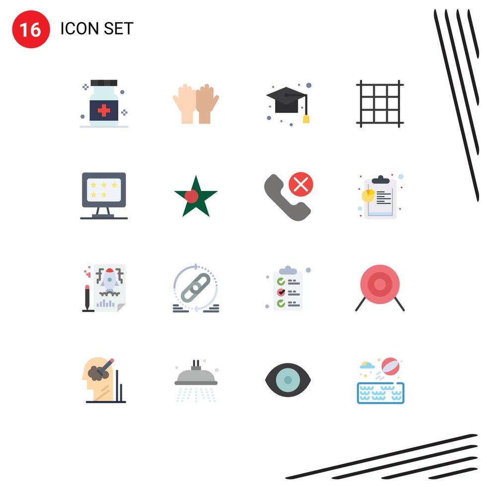 Group of 16 Flat Colors Signs and Symbols for monitor pixels religion study graduation Editable Pack of Creative Vector Design Elements